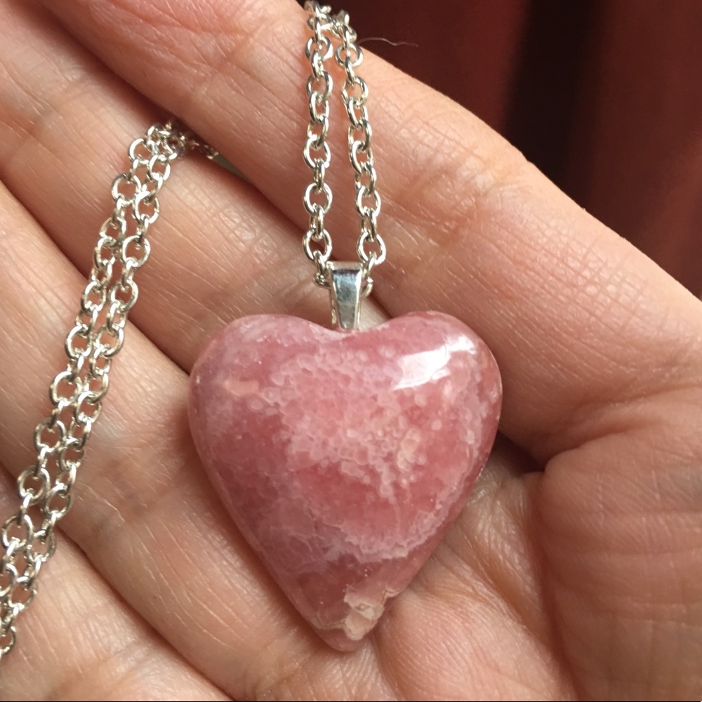 Rhodochrosite heart & 925 S-plated pendant & chain - Picture 5 of 9